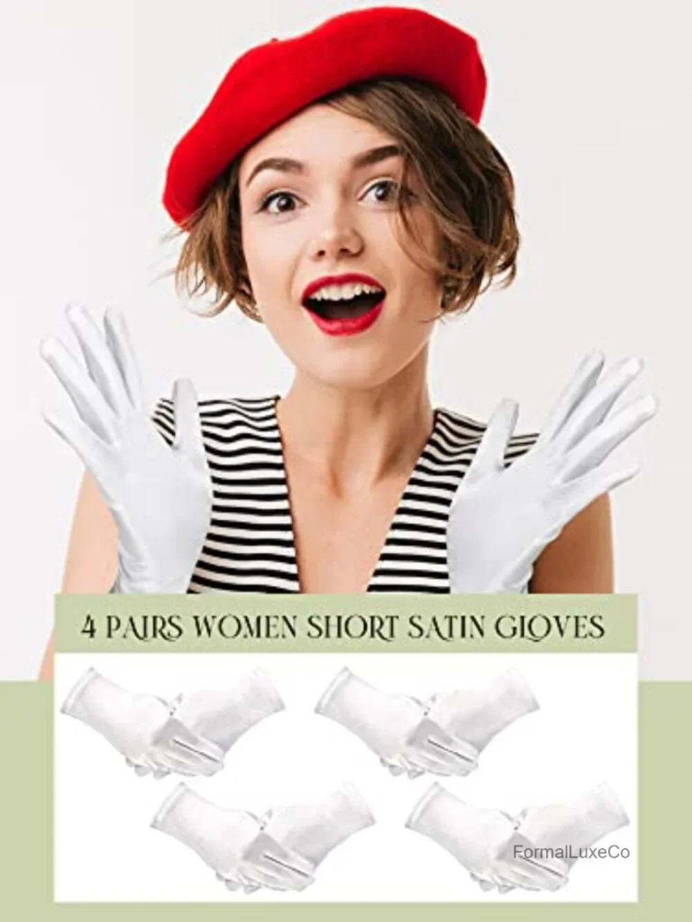 4 Pairs Women Short Satin Gloves Wedding Party Wrist Length Gown Opera